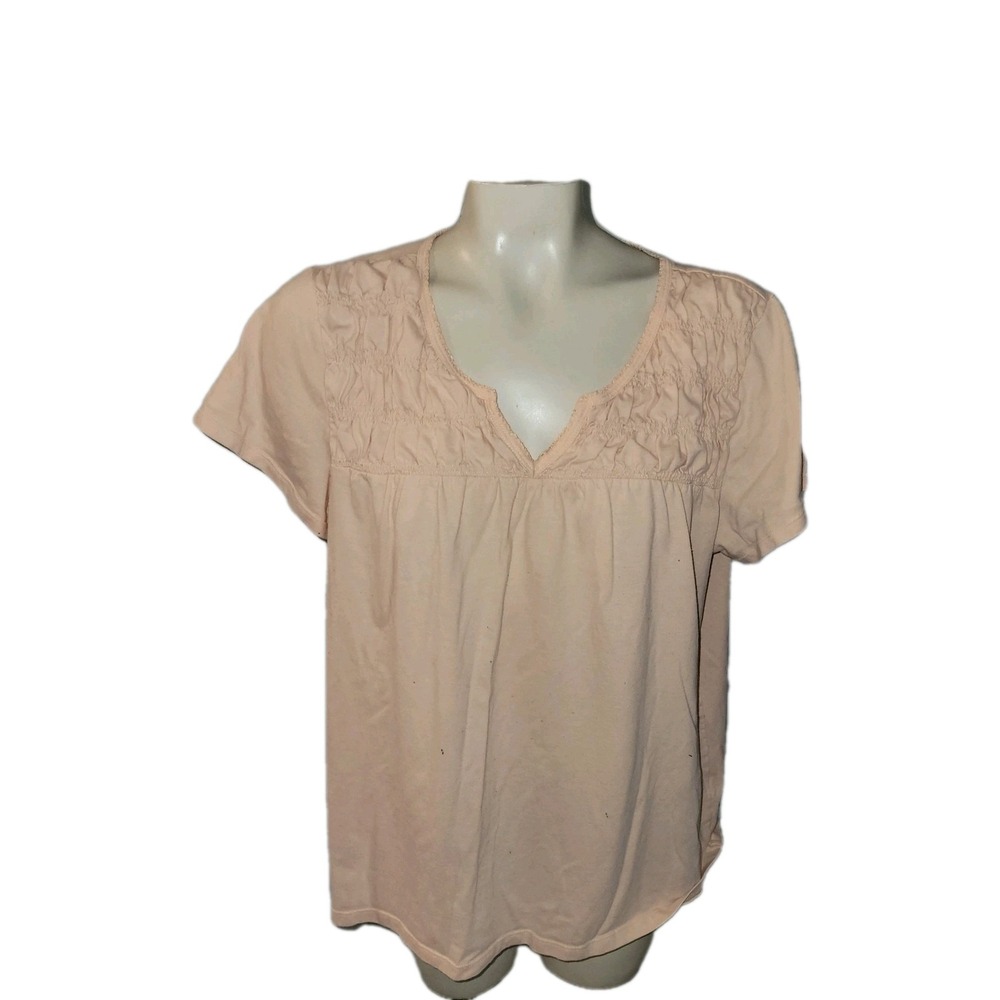 Croft & Barrow Intimates Peach Smocked V-Neck Short Sleeve Sleep Top XL